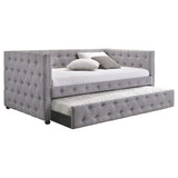 Mockern Tufted Upholstered Twin Daybed with Trundle - Grey with Brushed Nickel Nailhead Trim – view 3