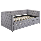 Mockern Tufted Upholstered Twin Daybed with Trundle - Grey with Brushed Nickel Nailhead Trim – view 4
