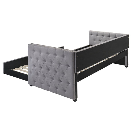 Mockern Tufted Upholstered Twin Daybed with Trundle - Grey with Brushed Nickel Nailhead Trim – view 5