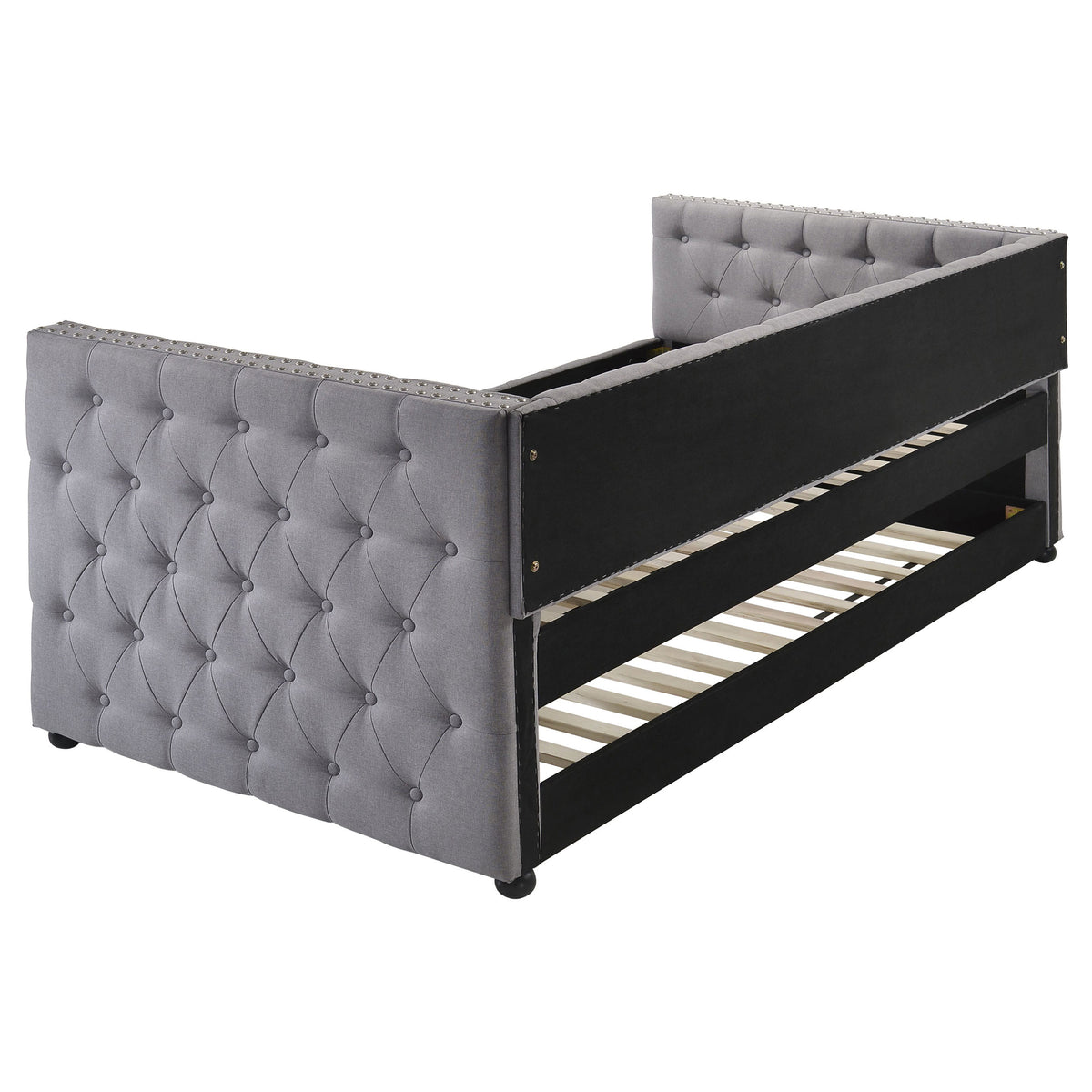 Mockern Tufted Upholstered Twin Daybed with Trundle - Grey with Brushed Nickel Nailhead Trim – view 6