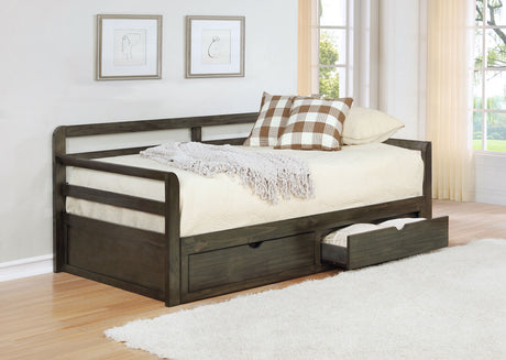 Sorrento Twin XL Storage Daybed with Extension Trundle - 2 Drawers, Grey Wood – view 1