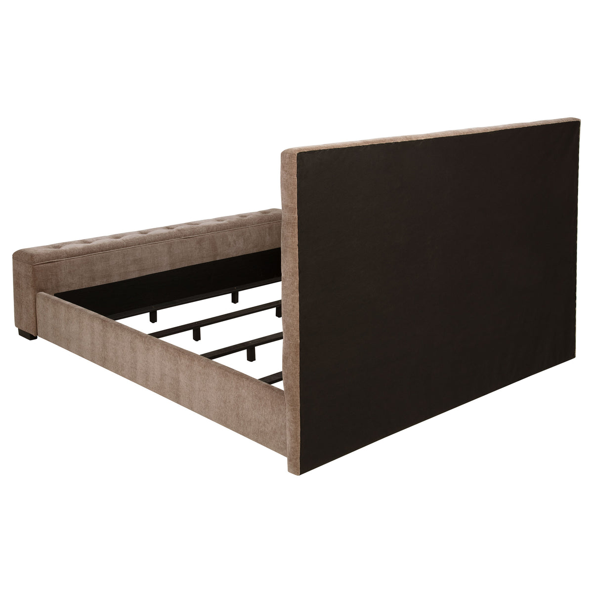 Senna Tufted Upholstered Bed with Flame Visualizer Footboard & Bluetooth Speaker - Brown Fabric, Queen to Cal King – view 19
