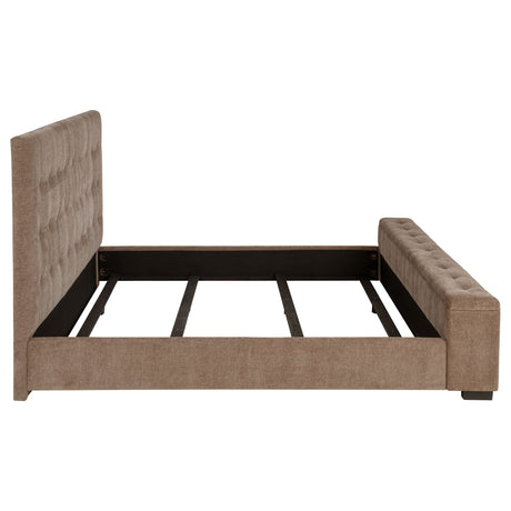 Senna Tufted Upholstered Bed with Flame Visualizer Footboard & Bluetooth Speaker - Brown Fabric, Queen to Cal King – view 20