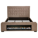 Senna Tufted Upholstered Bed with Flame Visualizer Footboard & Bluetooth Speaker - Brown Fabric, Queen to Cal King – view 8
