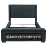 Preston Wingback Upholstered Bed with Flame Visualizer Footboard & Bluetooth Speaker - Dark Blue, Queen to Cal King – view 18