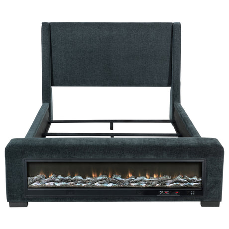 Preston Wingback Upholstered Bed with Flame Visualizer Footboard & Bluetooth Speaker - Dark Blue, Queen to Cal King – view 18