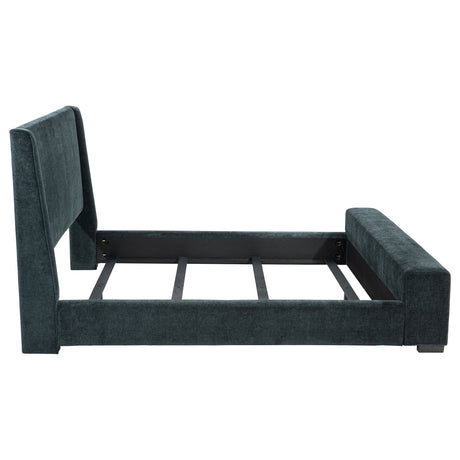 Preston Wingback Upholstered Bed with Flame Visualizer Footboard & Bluetooth Speaker - Dark Blue, Queen to Cal King – view 20