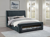 Preston Wingback Upholstered Bed with Flame Visualizer Footboard & Bluetooth Speaker - Dark Blue, Queen to Cal King - lifestyle