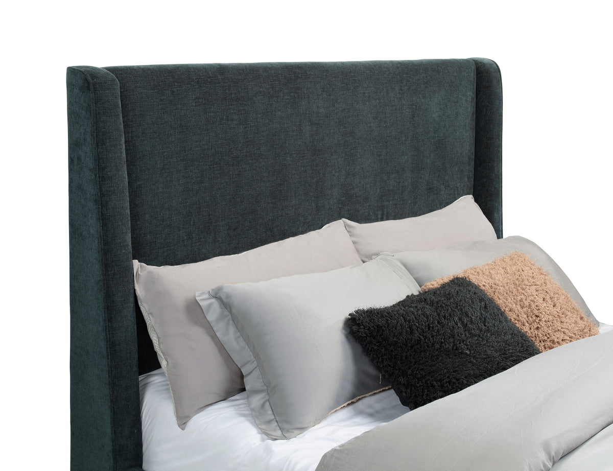 Preston Wingback Upholstered Bed with Flame Visualizer Footboard & Bluetooth Speaker - Dark Blue, Queen to Cal King – view 11