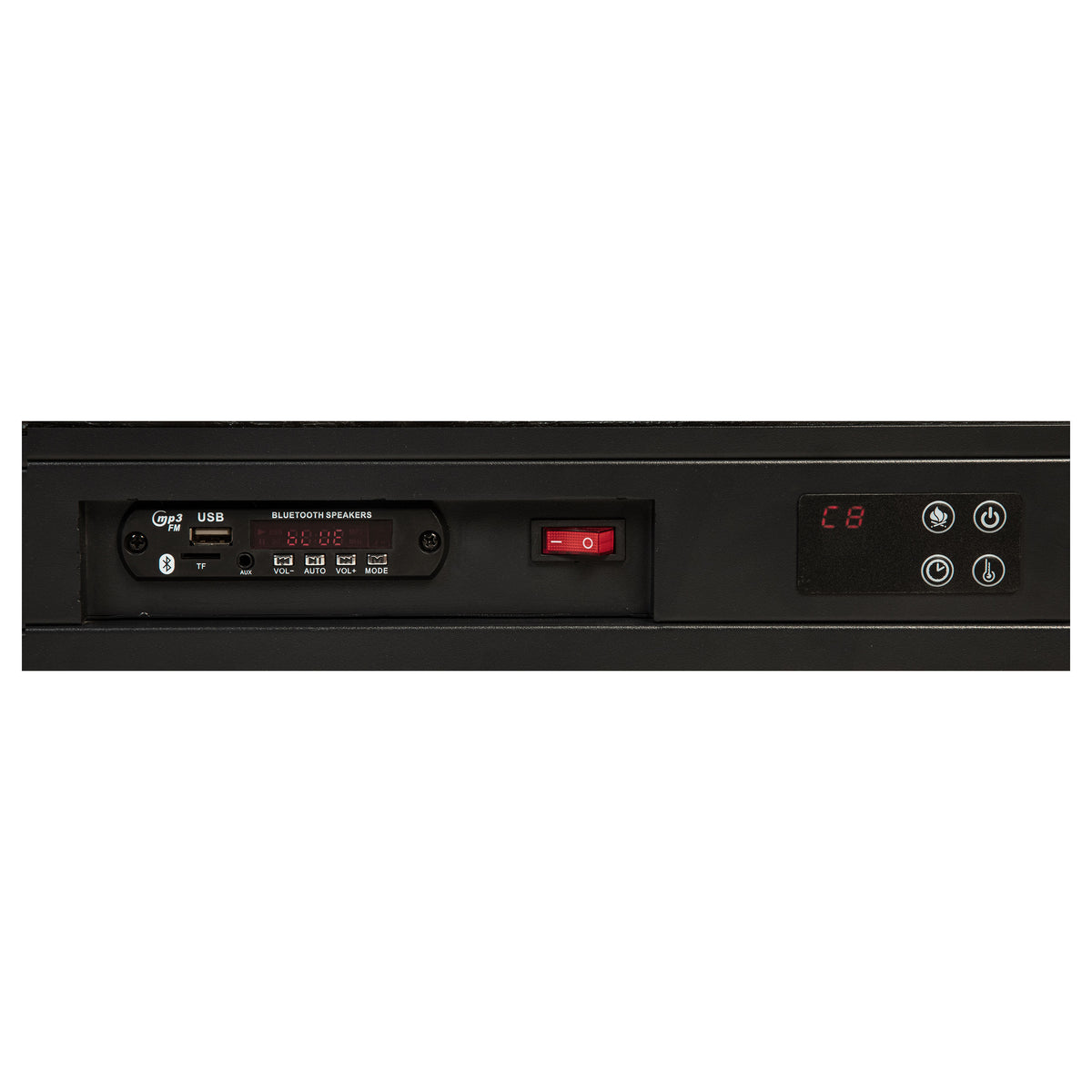Preston Wingback Upholstered Bed with Flame Visualizer Footboard & Bluetooth Speaker - Dark Blue, Queen to Cal King – view 13