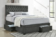 Soledad Upholstered Storage Panel Bed with 4 Drawers - Button-Tufted Grey Fabric, Full to Eastern King – view 1