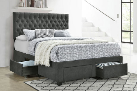 Soledad Upholstered Storage Panel Bed with 4 Drawers - Button-Tufted Grey Fabric, Full to Eastern King – view 6