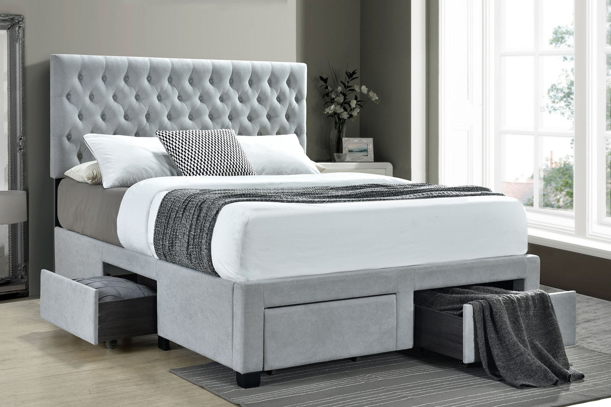 Soledad Upholstered Storage Bed with Button-Tufted Headboard - 4 Drawers in Light Grey, Full to Eastern King – view 1