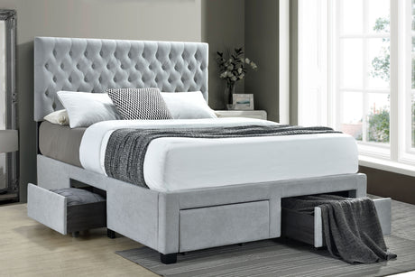 Soledad Upholstered Storage Bed with Button-Tufted Headboard - 4 Drawers in Light Grey, Full to Eastern King – view 2