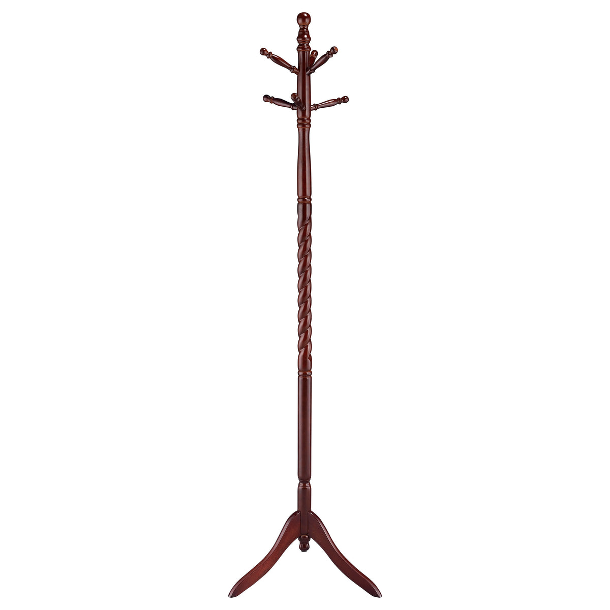 Riona Traditional Coat Rack - 6 Pegs with Twisted Post in Merlot Solid Wood – view 3