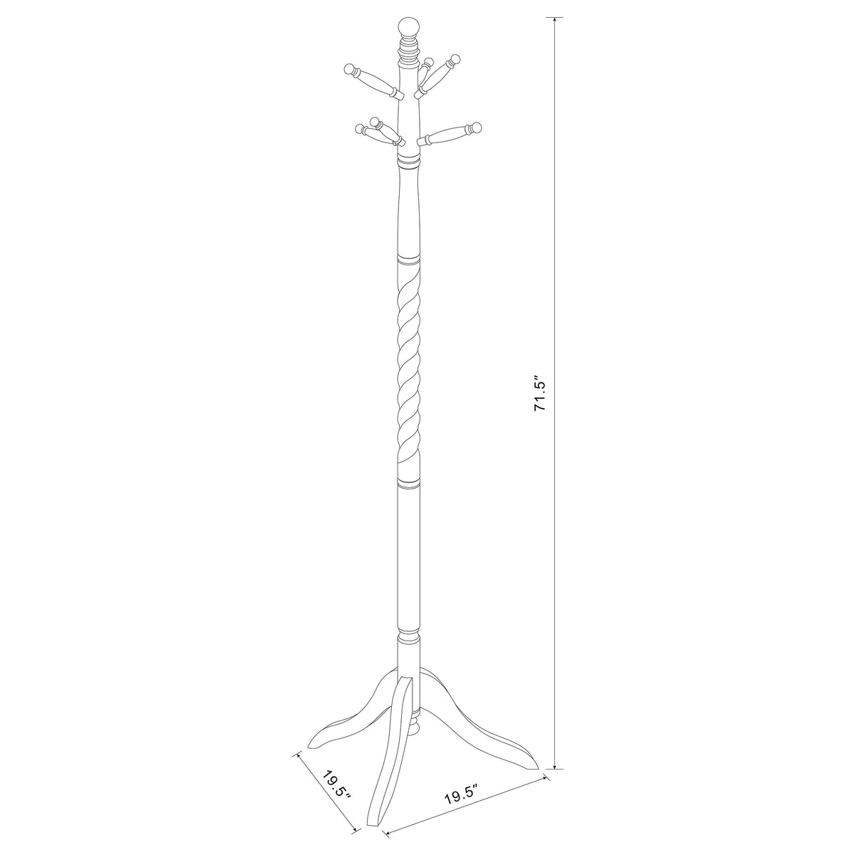 Riona Traditional Coat Rack - 6 Pegs with Twisted Post in Merlot Solid Wood – view 5