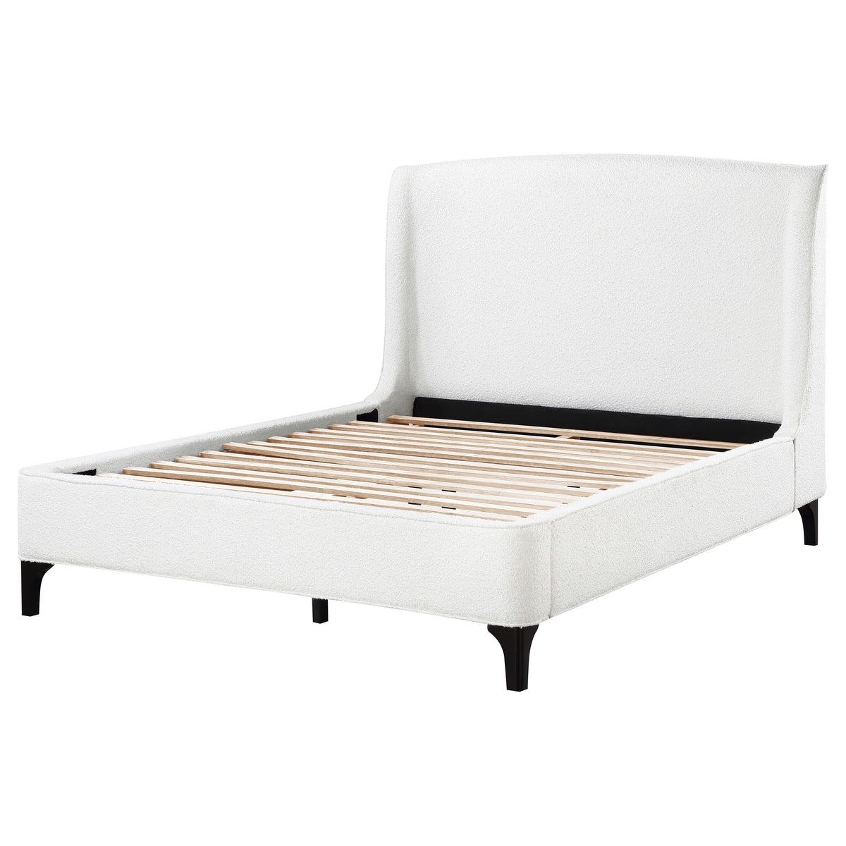 Mosby Boucle Wingback Platform Bed - Curved Upholstered Headboard in Snow, Queen or Eastern King – view 19