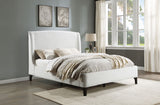 Mosby Boucle Wingback Platform Bed - Curved Upholstered Headboard in Snow, Queen or Eastern King – view 1