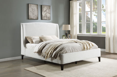 Mosby Boucle Wingback Platform Bed - Curved Upholstered Headboard in Snow, Queen or Eastern King – view 1