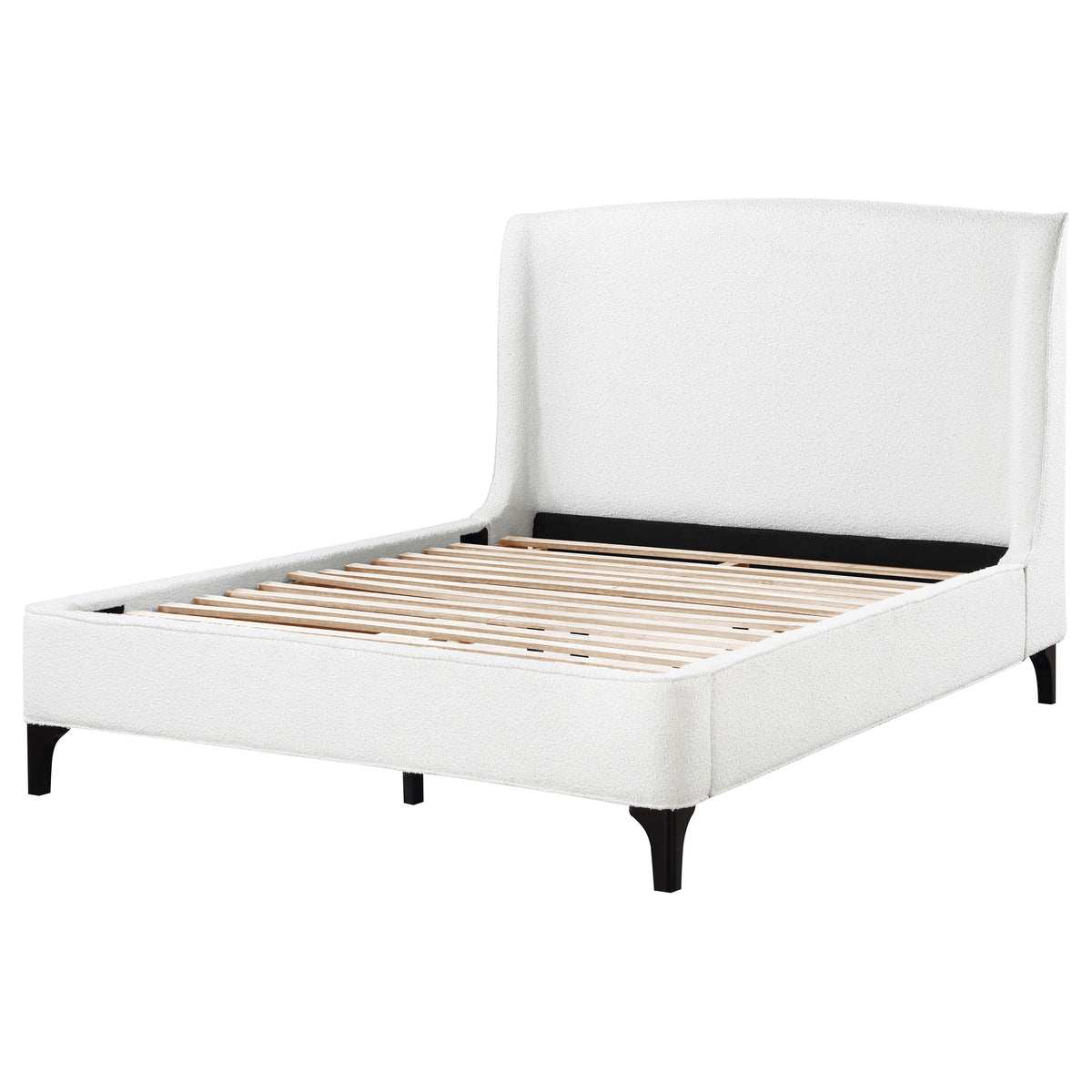 Mosby Boucle Wingback Platform Bed - Curved Upholstered Headboard in Snow, Queen or Eastern King – view 7