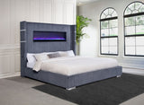 Tisdall Upholstered Wingback Bed with Flame Visualizer - Grey Corduroy, Queen or King – view 2