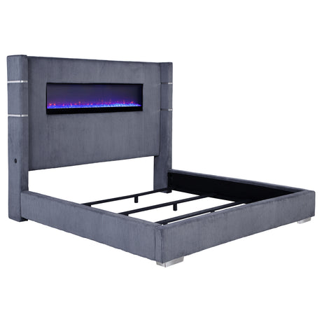 Tisdall Upholstered Wingback Bed with Flame Visualizer - Eastern King