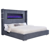 Tisdall Upholstered Wingback Bed with Flame Visualizer - Grey Corduroy, Queen or King – view 13