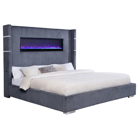 Tisdall Upholstered Wingback Bed with Flame Visualizer - Grey Corduroy, Queen or King – view 13