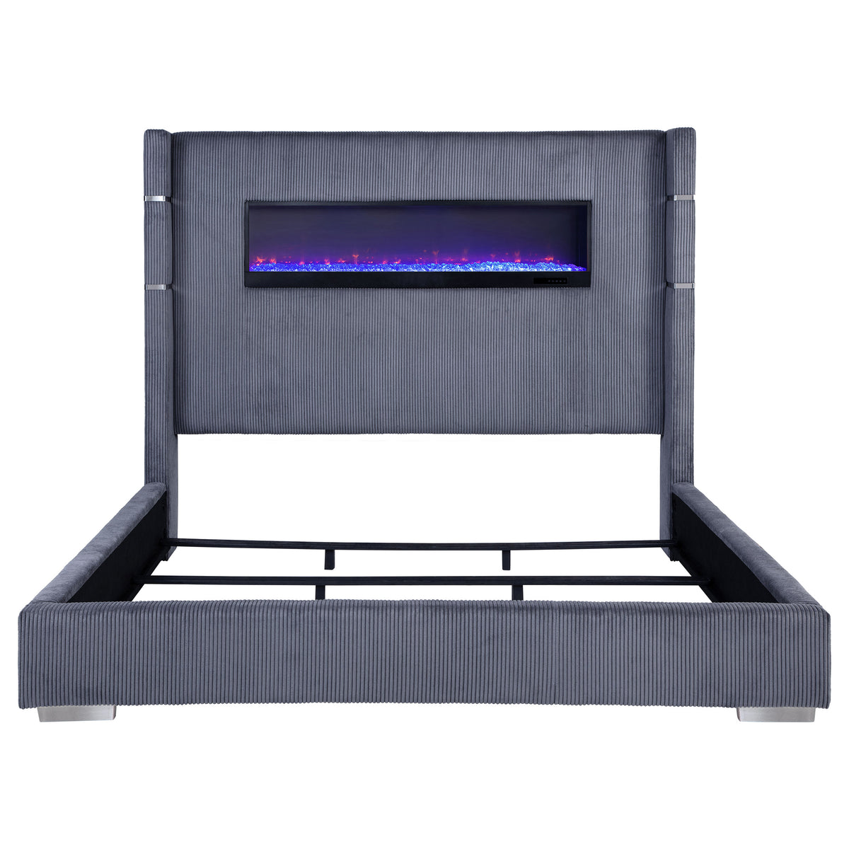 Tisdall Upholstered Wingback Bed with Flame Visualizer - Grey Corduroy, Queen or King – view 14