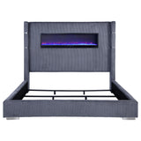 Tisdall Upholstered Wingback Bed with Flame Visualizer - Grey Corduroy, Queen or King – view 14