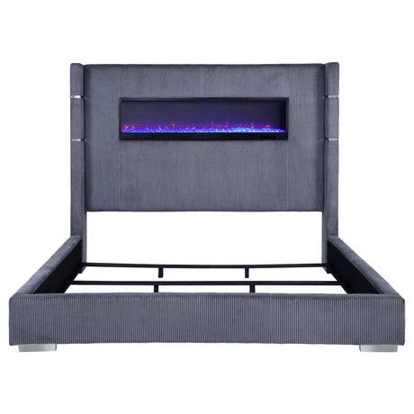Tisdall Upholstered Wingback Bed with Flame Visualizer - Grey Corduroy, Queen or King – view 14