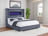 Tisdall Upholstered Wingback Bed with Flame Visualizer - Grey Corduroy, Queen or King – view 3