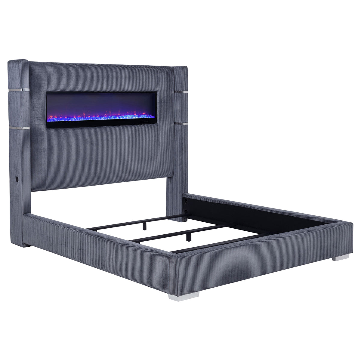 Tisdall Upholstered Wingback Bed with Flame Visualizer - California King