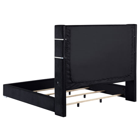 Tisdall Upholstered Wingback Bed with Flame Visualizer Lighting - Black Corduroy, Queen or King – view 20