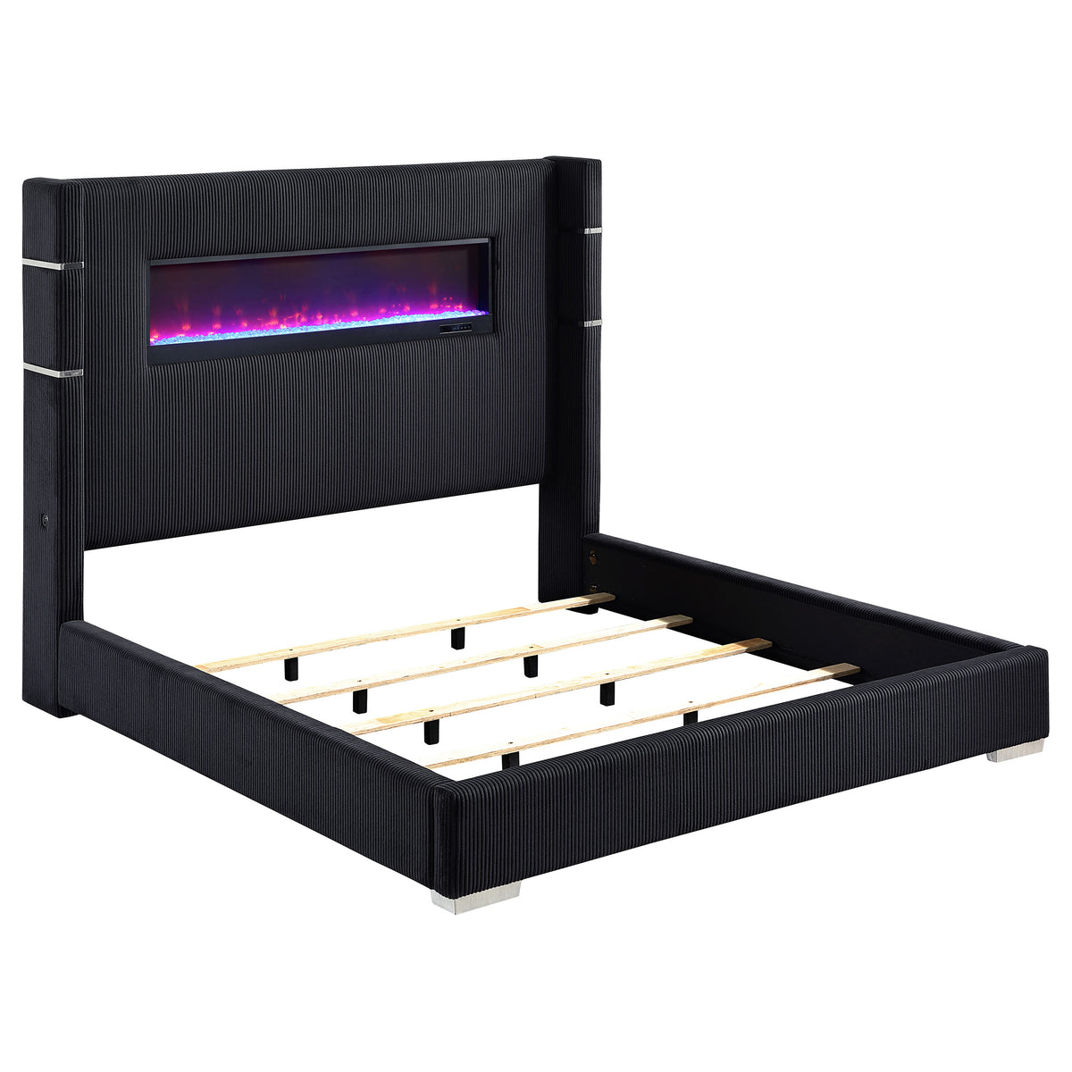 Tisdall Upholstered Wingback Bed with Flame Visualizer Lighting - Queen