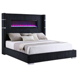 Tisdall Upholstered Wingback Bed with Flame Visualizer Lighting - Black Corduroy, Queen or King – view 5