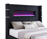 Tisdall Upholstered Wingback Bed with Flame Visualizer Lighting - Black Corduroy, Queen or King – view 7