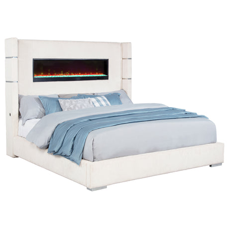 Tisdall Upholstered Wingback Bed with Flame Visualizer Lighting - Cream Corduroy, Queen to California King – view 14