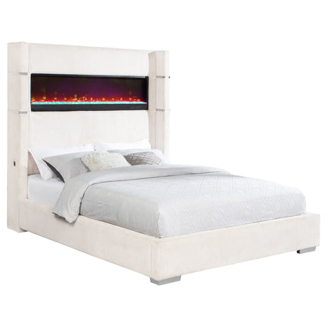 Tisdall Upholstered Wingback Bed with Flame Visualizer Lighting - Cream Corduroy, Queen to California King – view 5