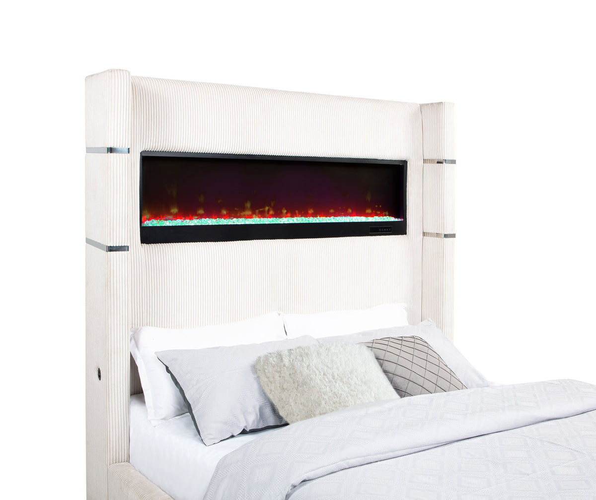 Tisdall Upholstered Wingback Bed with Flame Visualizer Lighting - Cream Corduroy, Queen to California King – view 9