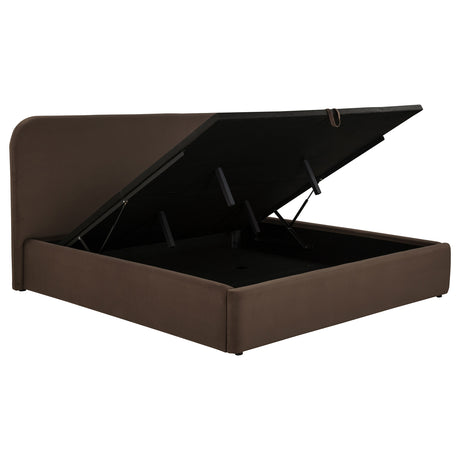 Anders Upholstered Lift-Top Storage Platform Bed - Chocolate