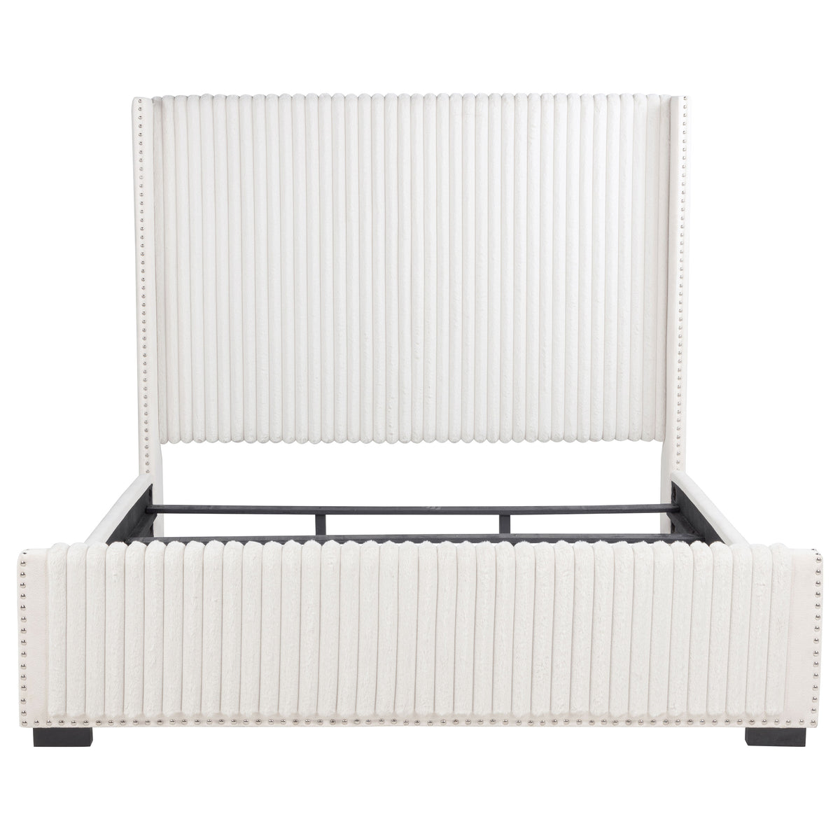Natasha Channel-Tufted Wingback Bed with Nailhead Trim - Cream Corduroy, Queen or King – view 13
