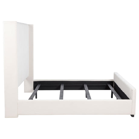 Natasha Channel-Tufted Wingback Bed with Nailhead Trim - Cream Corduroy, Queen or King – view 15