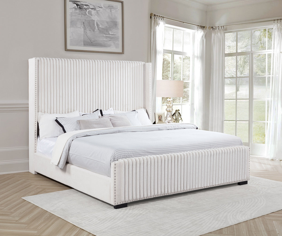 Natasha Channel-Tufted Wingback Bed with Nailhead Trim - Cream Corduroy, Queen or King – view 3
