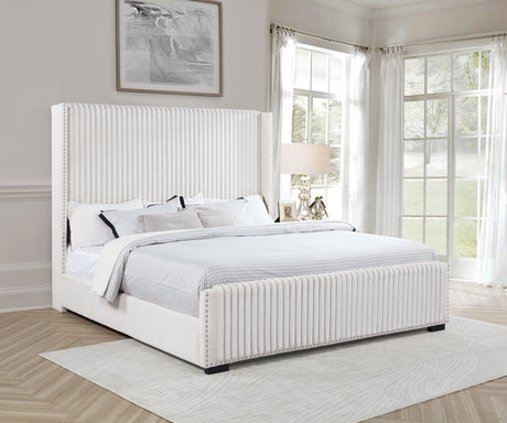 Natasha Channel-Tufted Wingback Bed with Nailhead Trim - Cream Corduroy, Queen or King – view 3