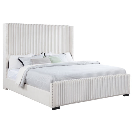 Natasha Channel-Tufted Wingback Bed with Nailhead Trim - Cream Corduroy, Queen or King – view 19