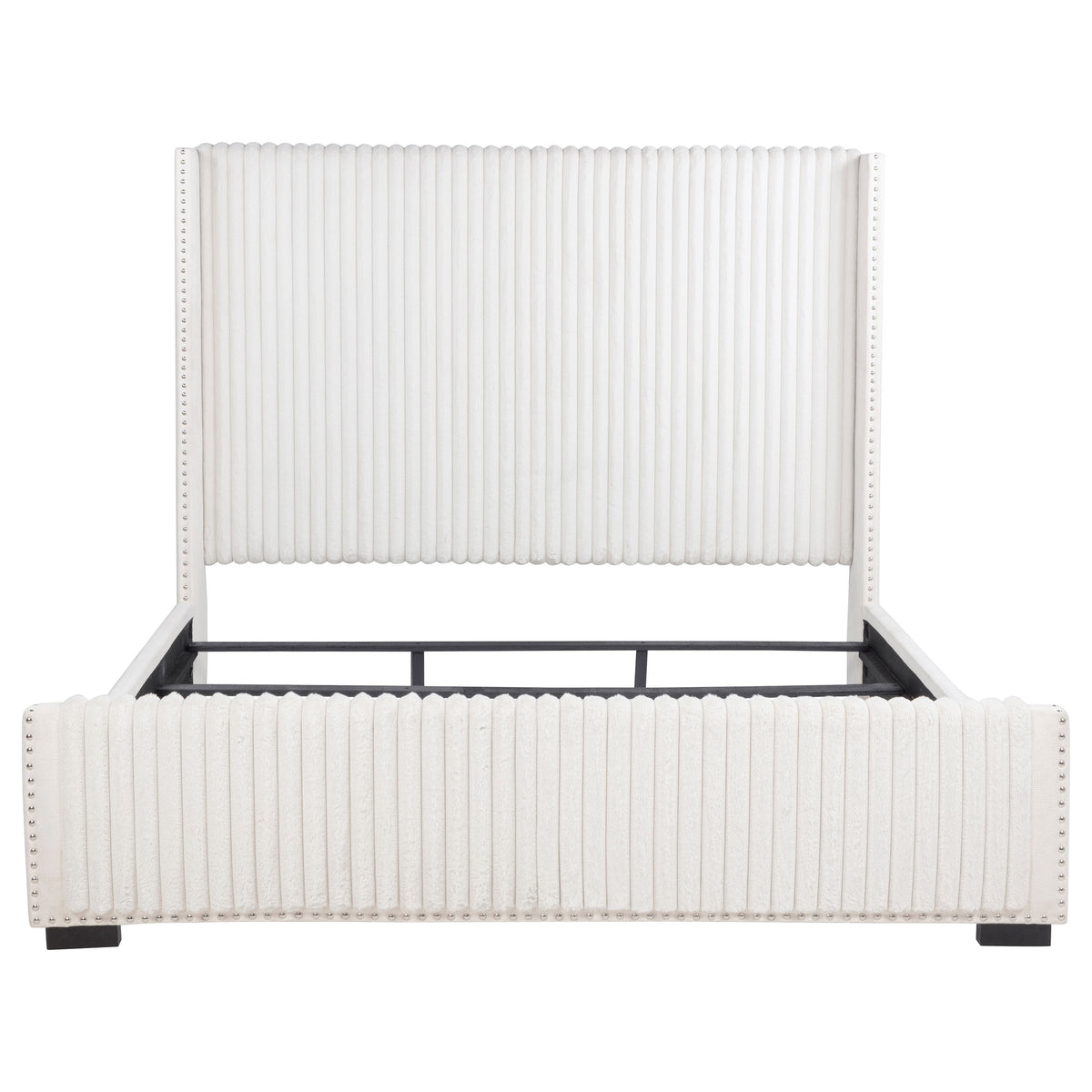Natasha Channel-Tufted Wingback Bed with Nailhead Trim - Cream Corduroy, Queen or King – view 20