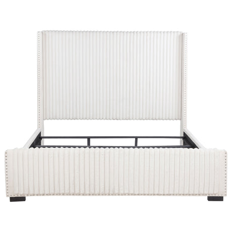 Natasha Channel-Tufted Wingback Bed with Nailhead Trim - Cream Corduroy, Queen or King – view 20
