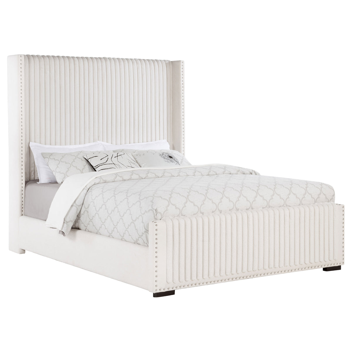 Natasha Channel-Tufted Wingback Bed with Nailhead Trim - Cream Corduroy, Queen or King – view 7