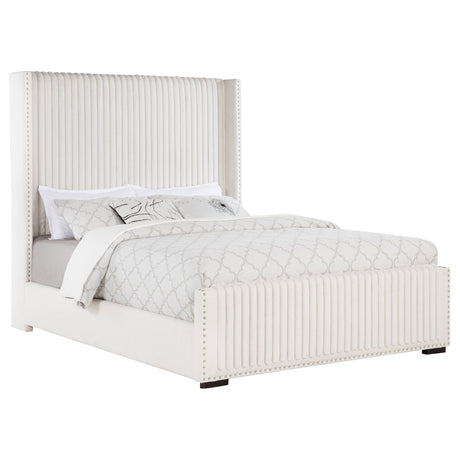 Natasha Channel-Tufted Wingback Bed with Nailhead Trim - Cream Corduroy, Queen or King – view 7